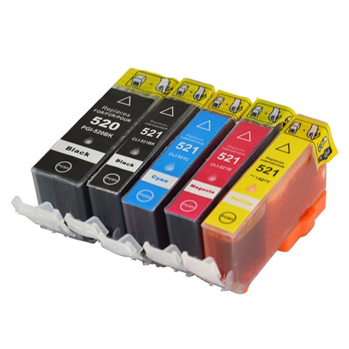 Cartouches multipack marque propre Canon PGI-520 + CLI-521 (2 x noir + 3 couleurs)