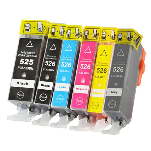 Cartouches multipack marque propre Canon PGI-525 + CLI-526 (2 x noir + 3 couleurs) + gris