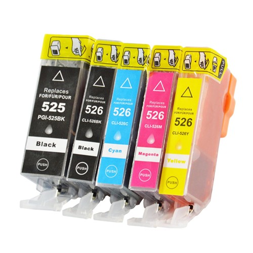 Cartouches multipack marque propre Canon PGI-525 + CLI-526 (2 x noir + 3 couleurs)