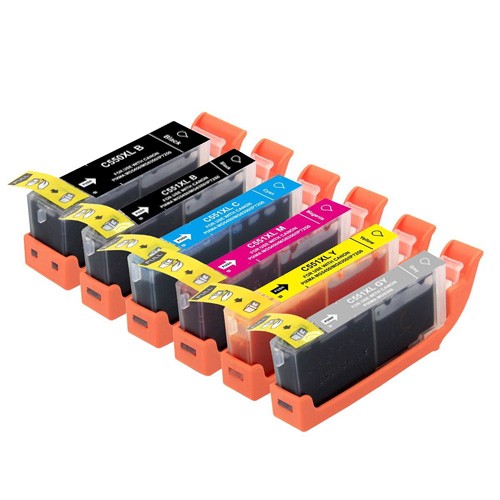 Cartouches multipack marque propre Canon PGI-550 + CLI-551 (2 x noir + 3 couleurs) + gris