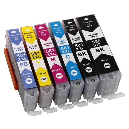 Cartouches multipack marque propre Canon PGI-580 + CLI-581 (2 x noir + 3 couleurs) + bleu photo